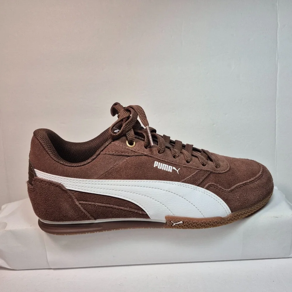PUMA Women's Bella Donna SD Brown/White Suede Low Top Lace Sneaker 8.5